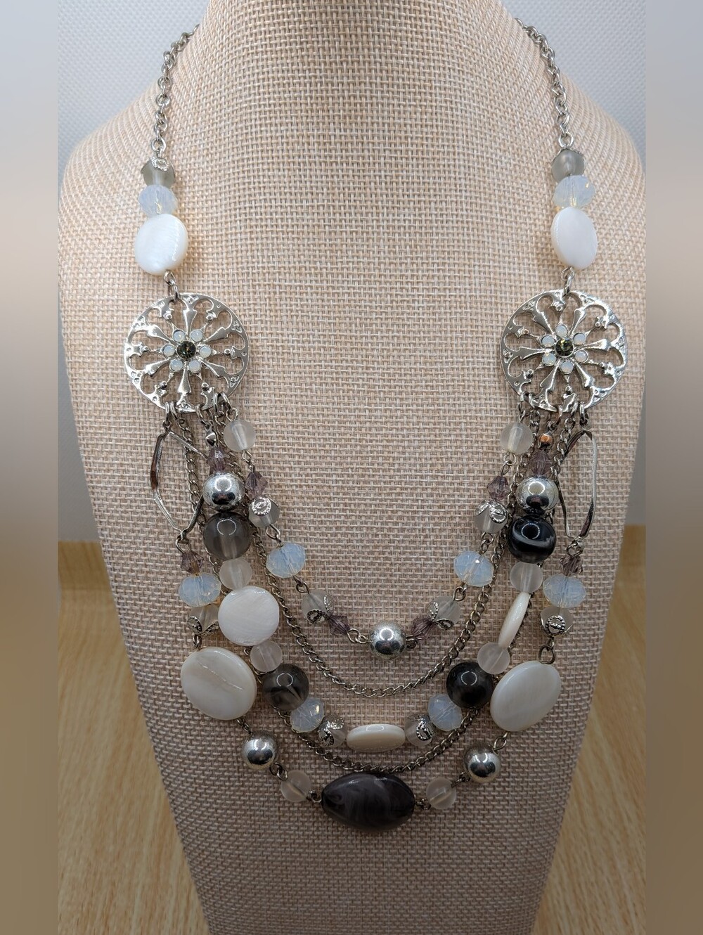 Blue And Gray Bead Necklace